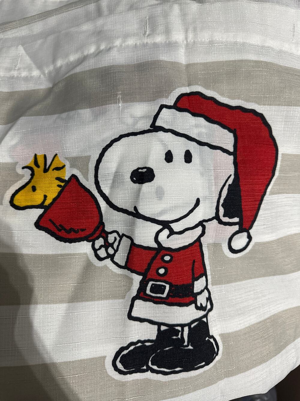 Peanuts Snoopy Christmas Fabric Shower Curtain - Grey & White Stripes - Open Box